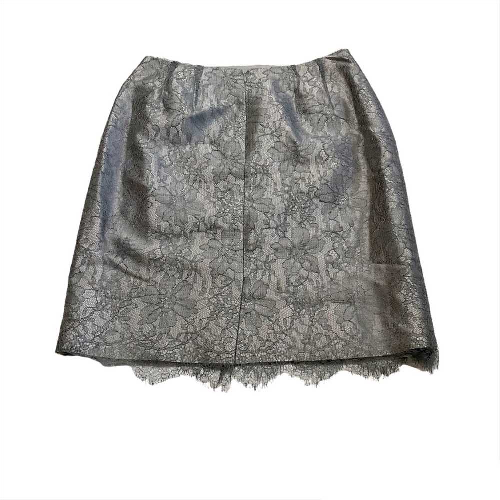 Rickie Freeman For Teri John Silver Floral Lace Slip-Lined Dressy Formal Skirt - Picture 2 of 10